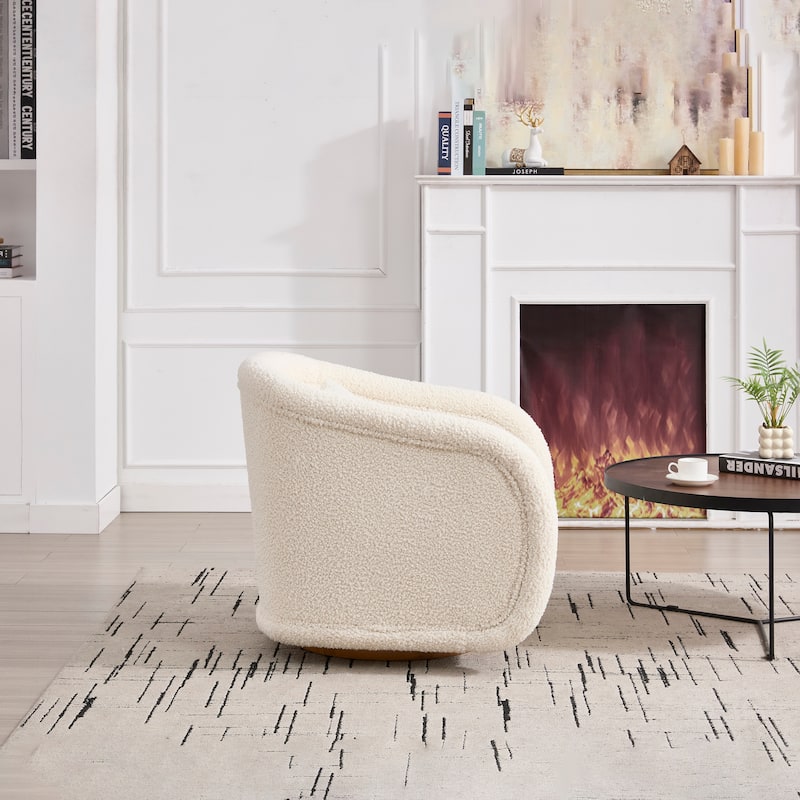 Swivel Accent Chair, 360-degree Swivel Barrel Chair with Teddy Upholstery, Comfy Pumpkin-Shaped Swivel Chair
