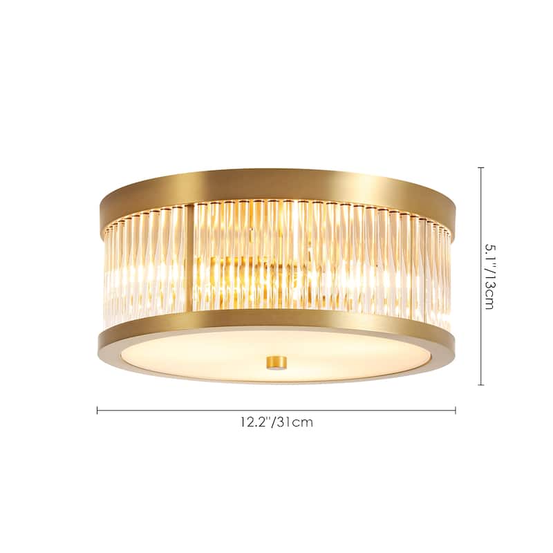 12.2" W 3-Light Mid-Century Modern Luxury Gold Round Glass Flush Mount Ceiling Light for Bedroom, Living Room