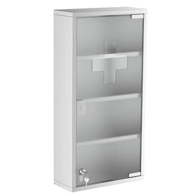 Silver Stainless Steel Medicine Cabinet with Tempered Glass Door and Lock - 11.75" W x 4.75" D x 23.5" H