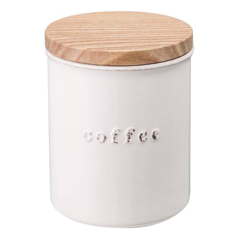 Yamazaki Home Ceramic Canister - Four Styles, Ceramic, Coffee, 15.25 oz., 450 ml - L 3.74 x W 3.74 x H 4.53 inches - White - L 3.74 x W 3.74 x H  4.53 inches