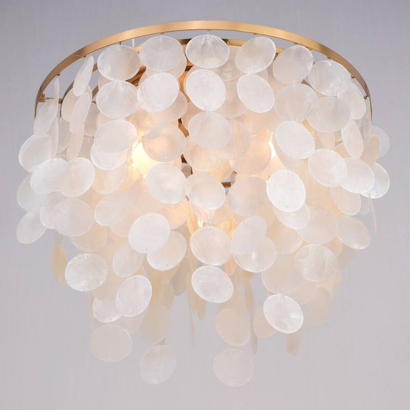 Elsa 16-in W Capiz Shell Coastal Flush Mount Ceiling Light Fixture - 16-in W x 13.5-in H x 16-in D