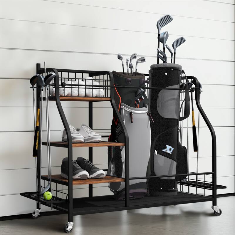 Multifunctional Golf Bags Organizer Rack Rolling Golf Equipment Storage Shelves on Wheels