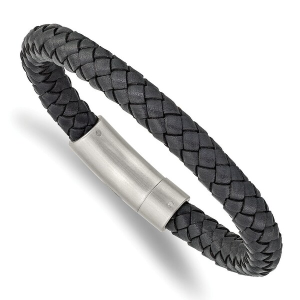 Chisel Stainless Steel Brushed Grey Leather 8.25 Inch Bracelet. Opens flyout.