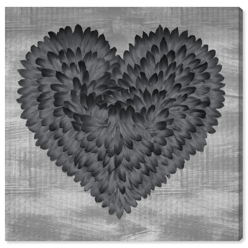 Wynwood Studio Canvas Fashion and Glam Grey on Grey Feather Heart Black and Modern & Contemporary Wall Art Canvas Print