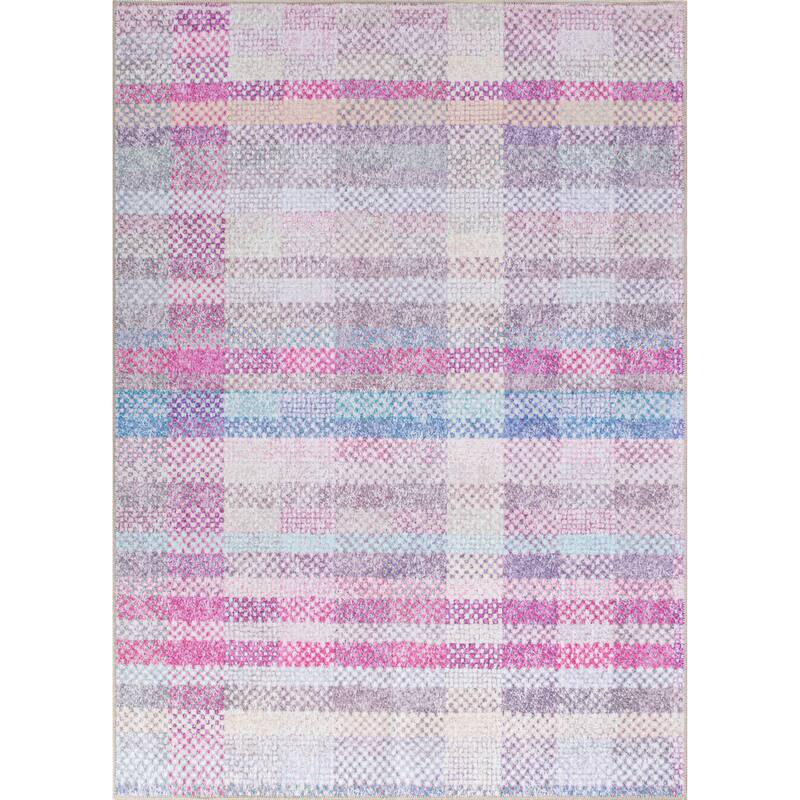 Contemporary Plaid Machine Washable Area Rug