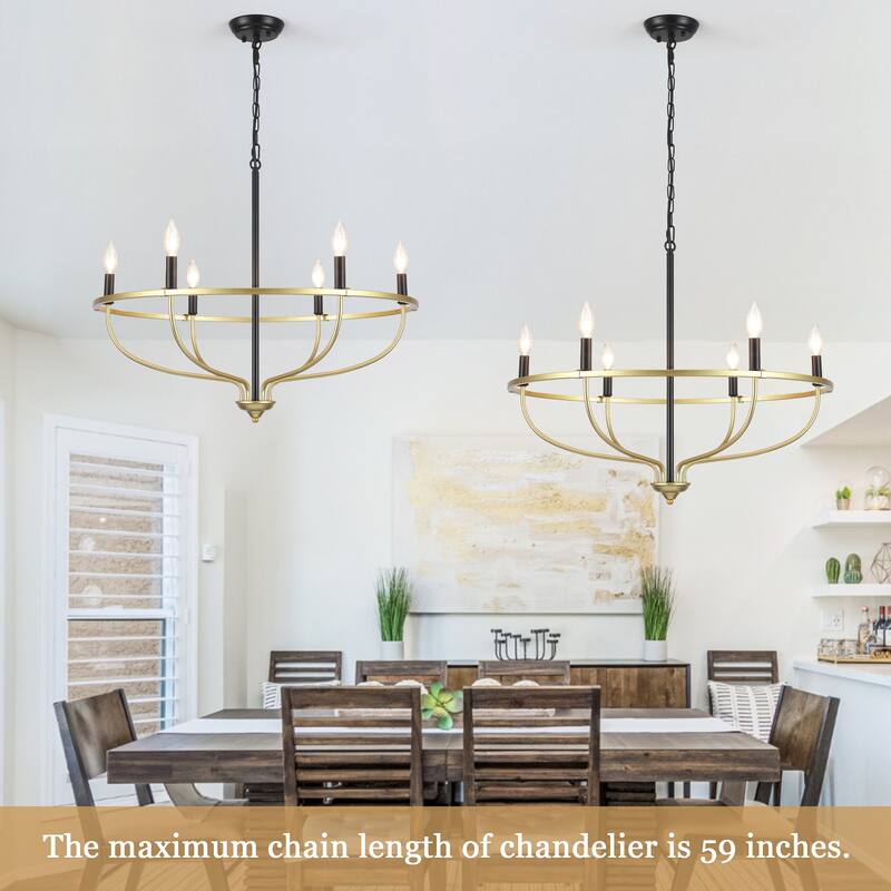 6-Light Circle Candlestick Hanging Linear Chandelier Lighting Island Chandelier Fixture for Kitchen Island