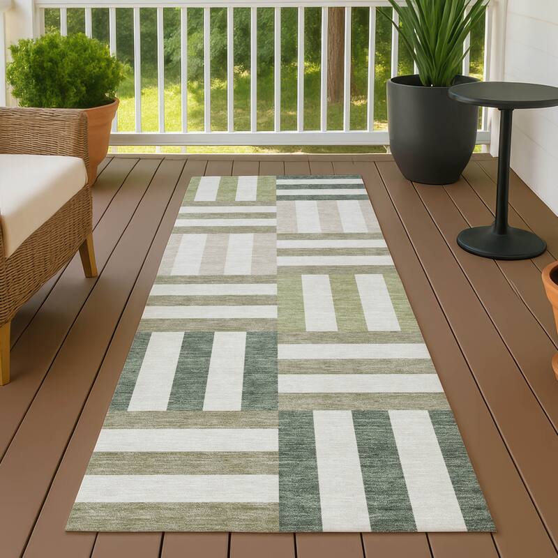 Machine Washable Indoor/ Outdoor Modern Hatch Chantille Rug - Sage - 2'3" x 7'6"