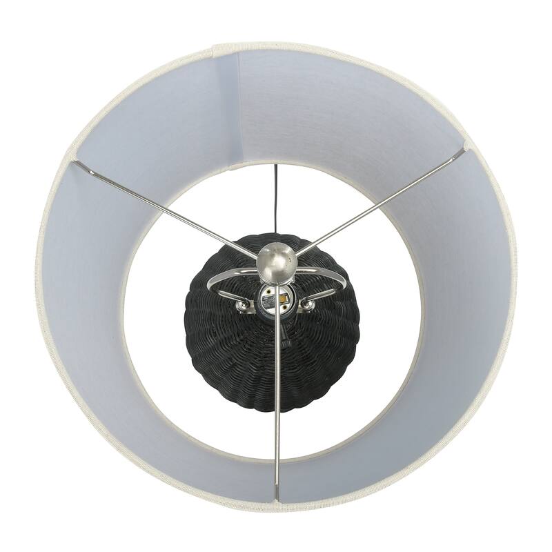 Woven Rattan Table Lamp with Drum Shade