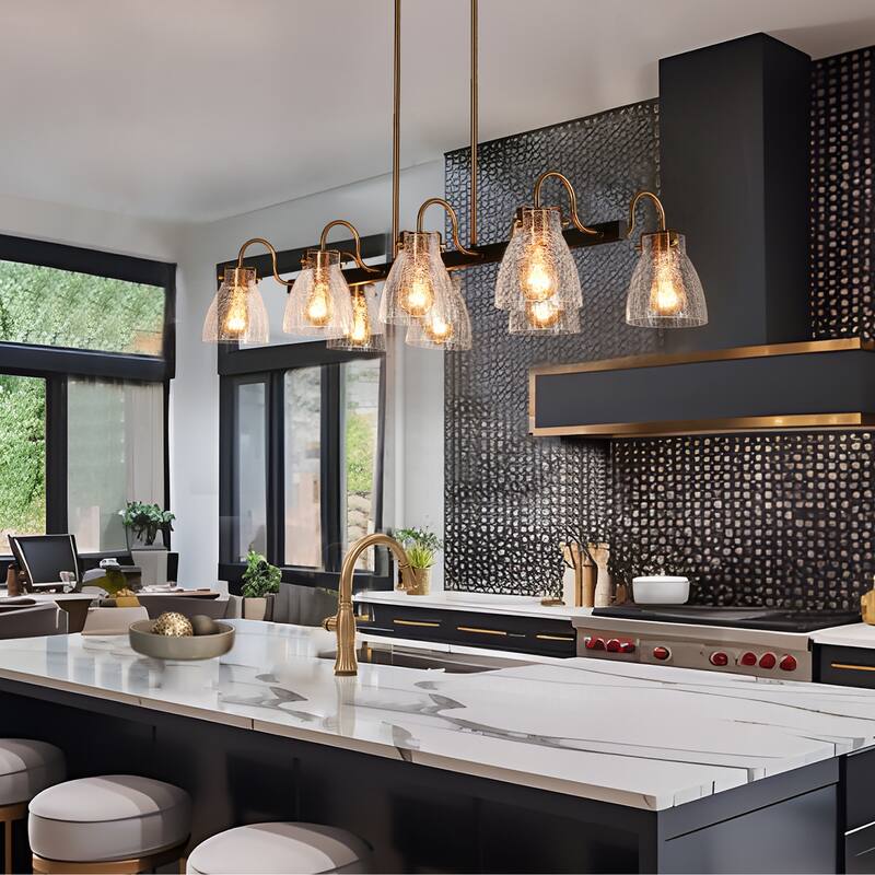 Modern 8-Light Rectangle Chandelier Glass Kitchen Island Lights - Black Nickel&Electroplated Copper - L37.4"xW17"xH8.7"