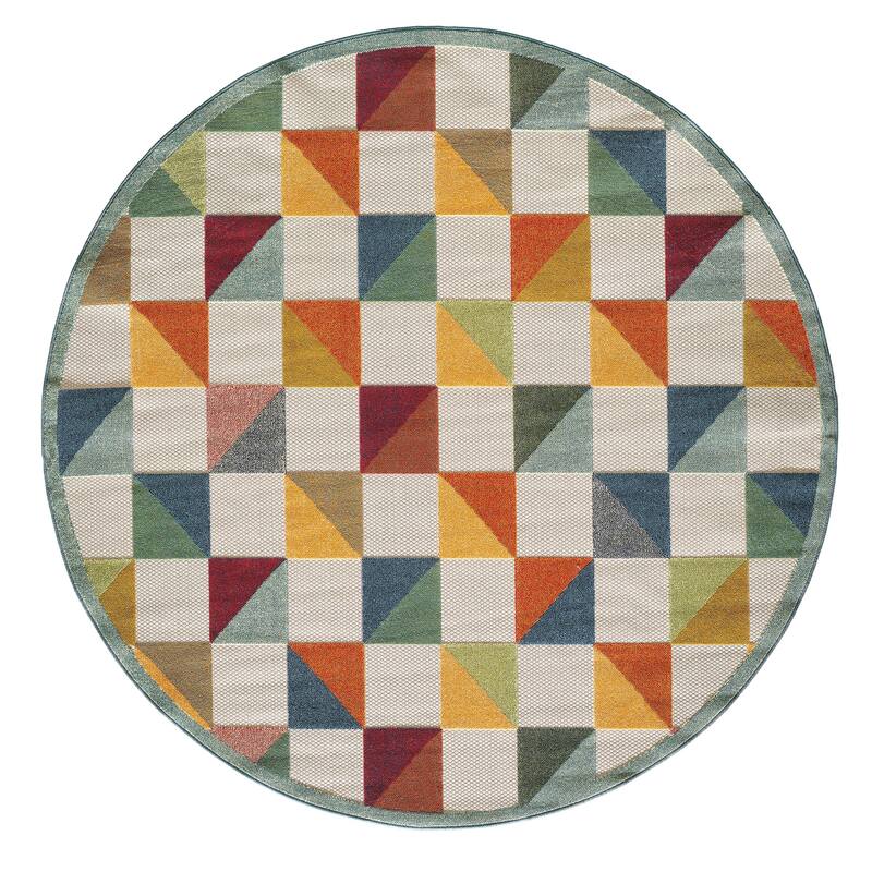 Domani Napa Geometric Ombre Indoor/ Outdoor Rug - 7'10' Round - Sunset
