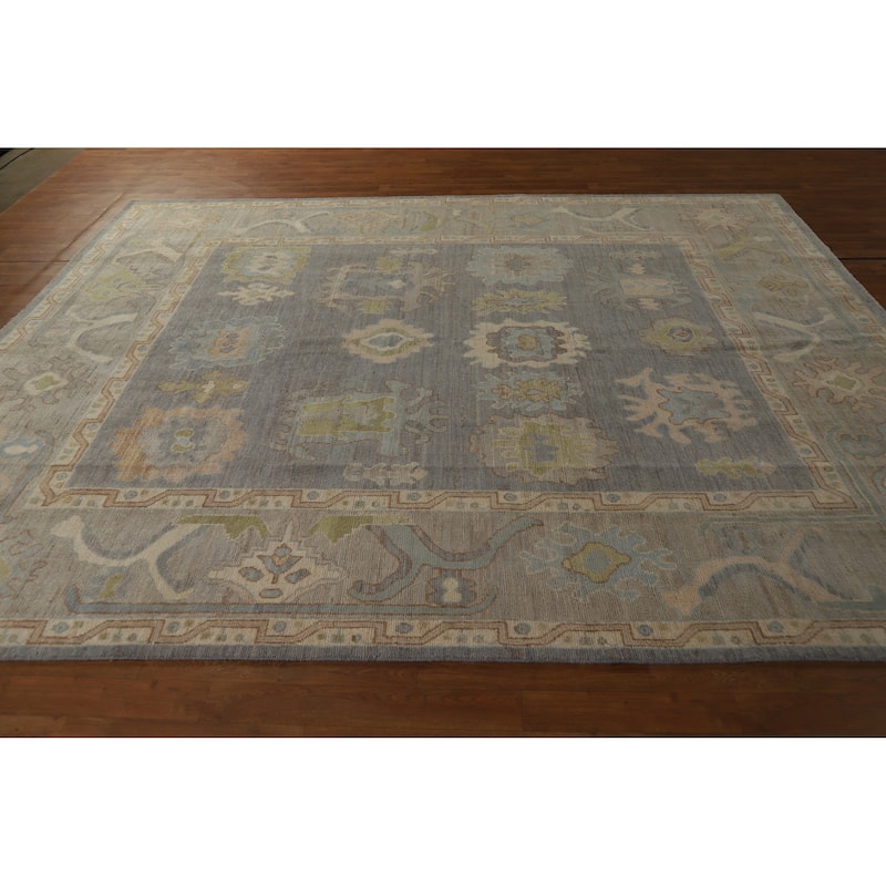 Hand Knotted Oriental 100% Wool Carpet Transitional All-Over Greys & Charcoal Oushak Area Rug - 9' 11'' X 8' 1''