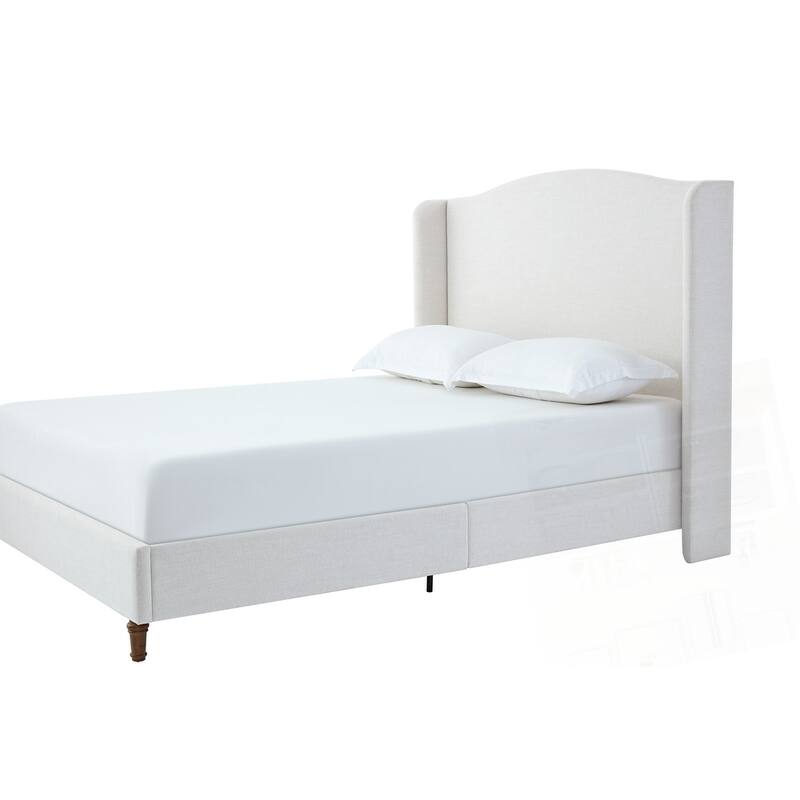 Upholstered Wingback Headboard Bed Platform Bed No Box Spring Needed