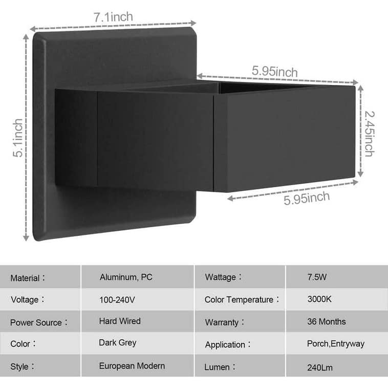 7.5W Modern Outdoor Wall Sconce Up Down LED Porch Light