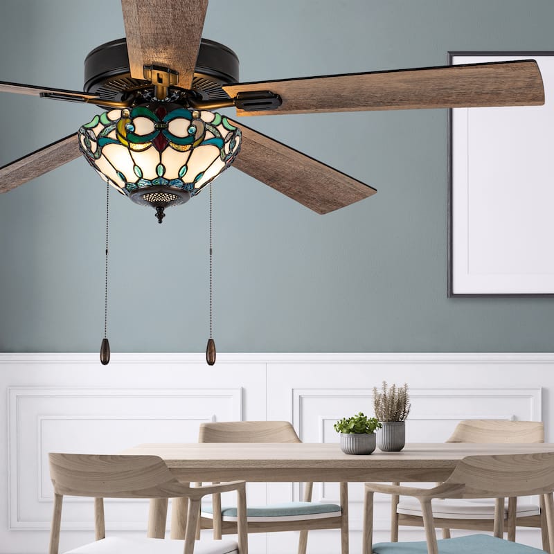Della River of Goods Oil-Rubbed Bronze and Stained Glass 52-Inch 3-Light Remote-Controlled Ceiling Fan