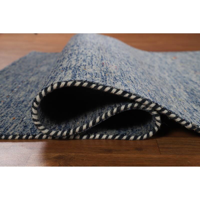 Hand Knotted Oriental 100% Wool Carpet Tribal Stripe Navy Blue & Blues Gabbeh Area Rug - 5' 10'' X 4' 0''