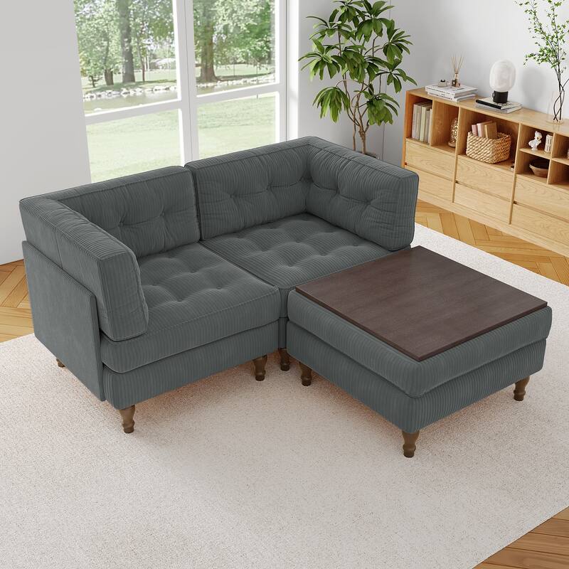Corduroy Upholstered Modular Corner Sectional Sofa with Reversible Ottoman