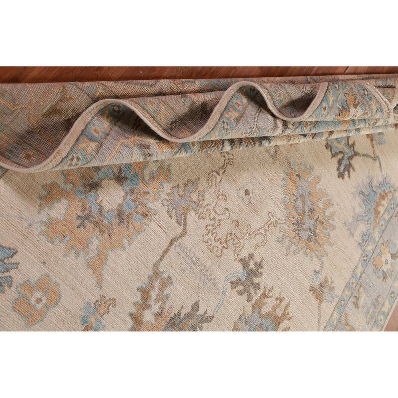 Hand Knotted Oriental 100% Wool Carpet Transitional All-Over Beige & Ivories Oushak Area Rug - 9' 0'' X 6' 1''