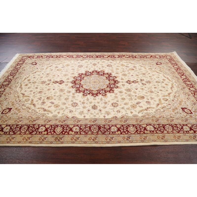 Vegetable Dye Tabriz Oriental Floral Area Rug Hand-knotted Wool Carpet - 6'4" x 10'6"