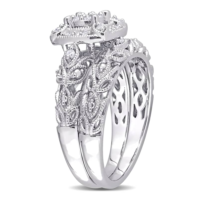 Miadora Sterling Silver 1/5ct TDW Diamond Vintage Composite Halo Bridal Ring Set