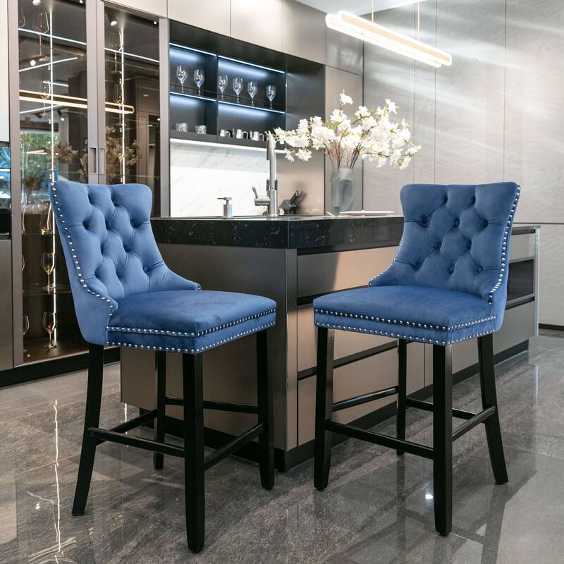Contemporary Velvet Upholstered Barstools,Set of 2