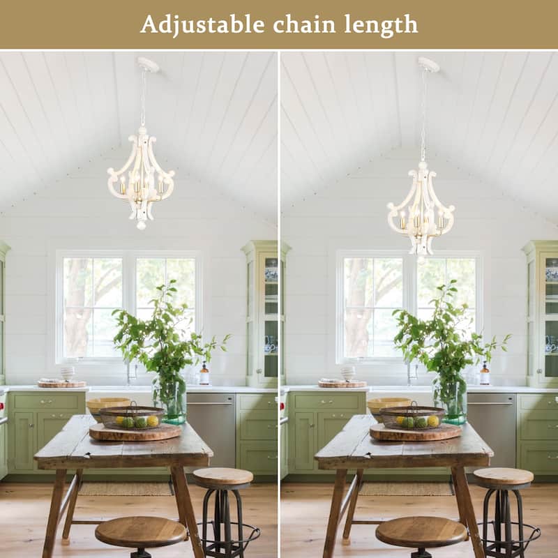 4-Light 14.56-inch Wooden Lantern Rustic Chandeliers for Entryway Hallway