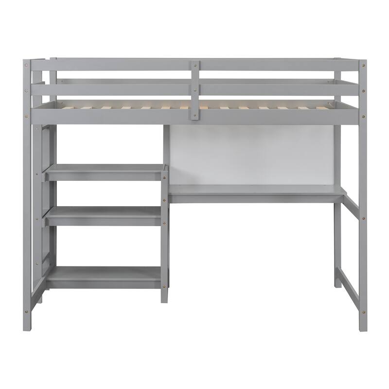 Twin/Full Loft Bed with Desk, 3-Tier Shelves, Writing Board for Kids & Teens