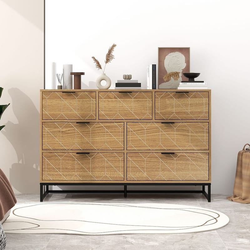 50.71" L Modern Wood Dresser With 7 Drawers - Walnut