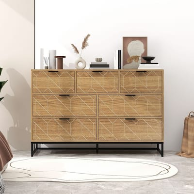 50.71" L Modern Wood Dresser With 7 Drawers