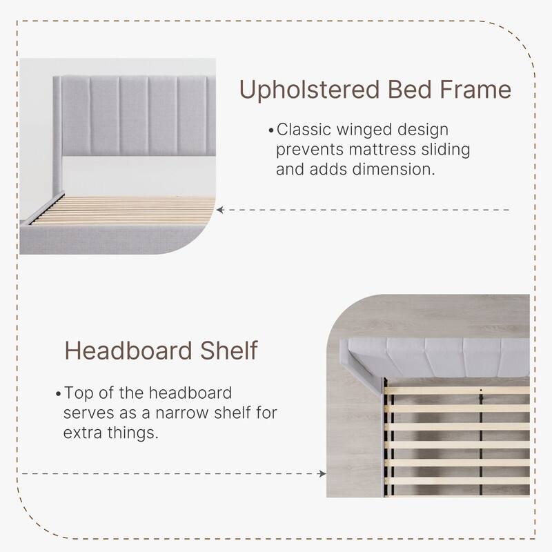 Eleanor Upholstered Platform Bed Frame with Vertical Stripe Headboard