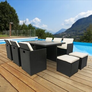 11 Pieces Patio Dining Sets Outdoor Rattan Chairs with Glass Table Patio Sectional Conversation Sets