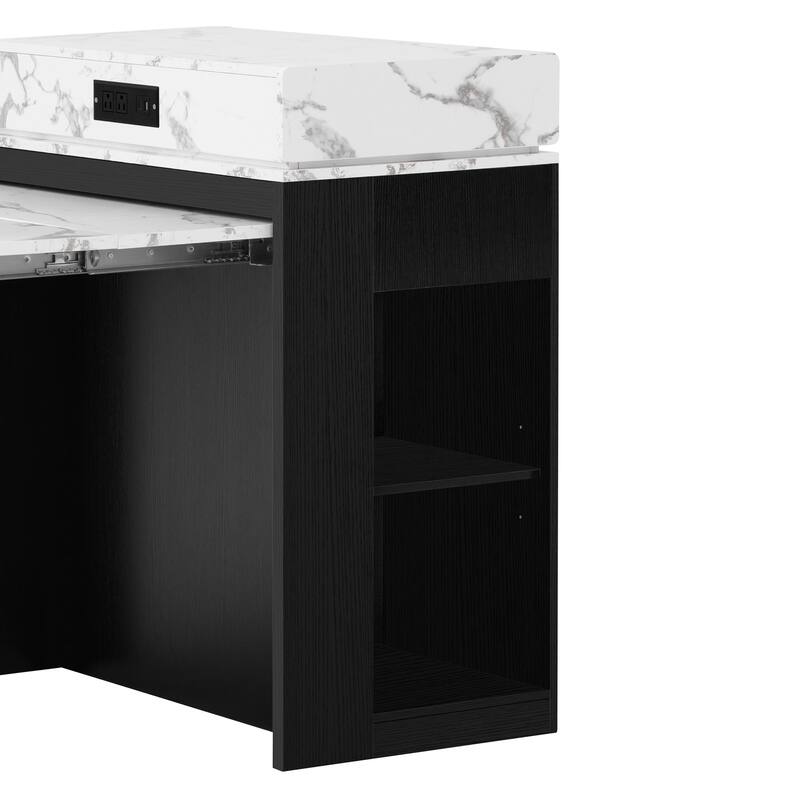 Extendable Kitchen Island Dining Table with Power Outlet, Rolling Sideboard with Folding Tabletop & Drawers