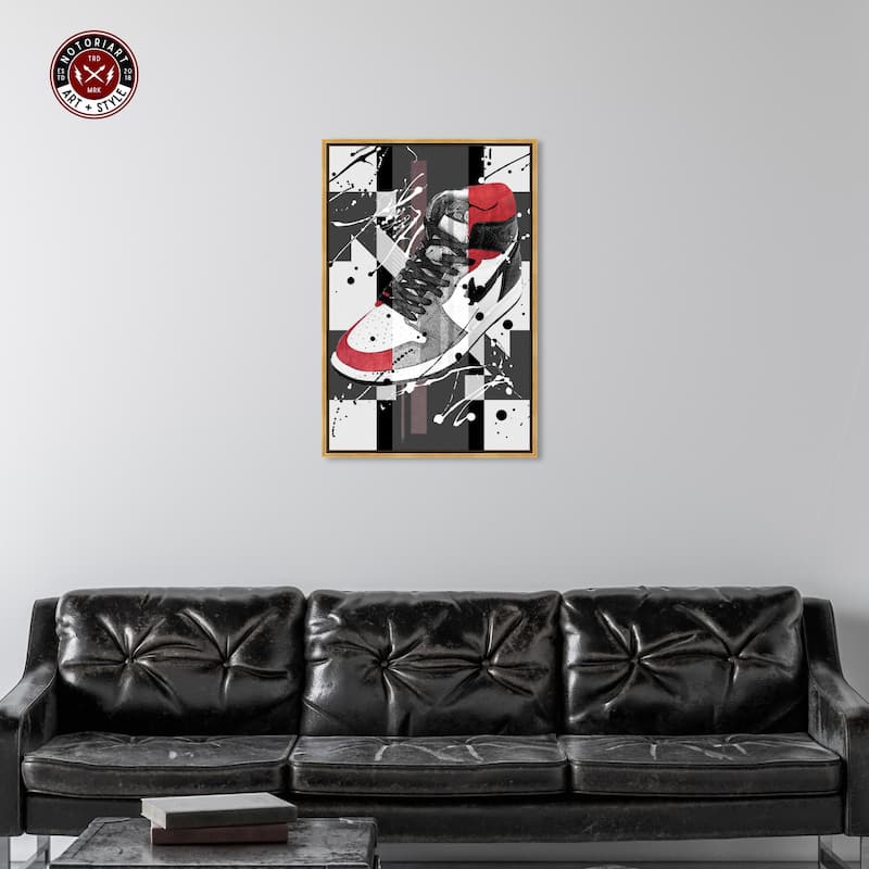 Notoriart Flashy Red Sneaker Framed Sneaker 1 Piece Canvas Wall Art