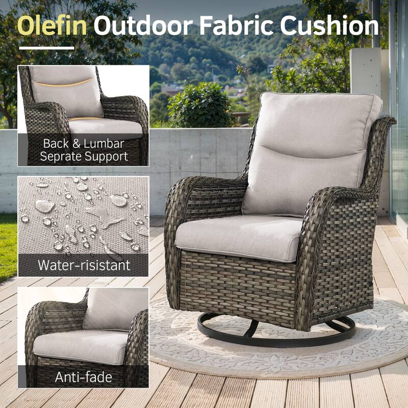 3 Pieces Patio Swivel Gliders Chair with Coffee Table