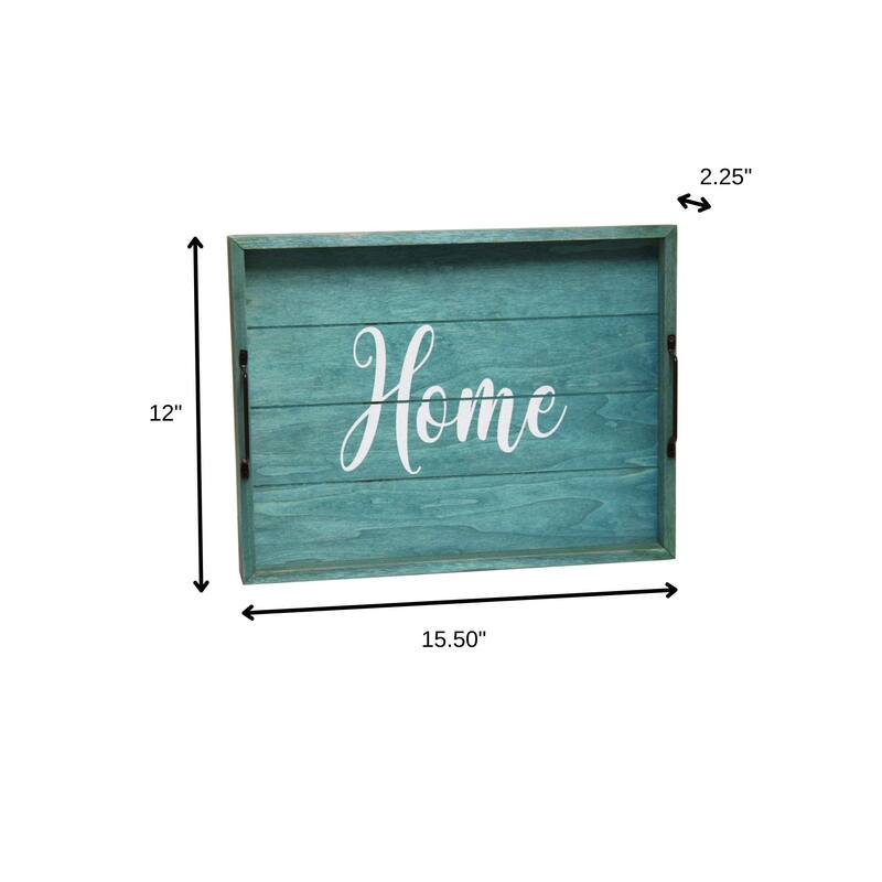 HomeRoots 16" Aqua And White Home Serving Tray With Handles - 15.50 in. x 2.25 in. x 12.00 in.