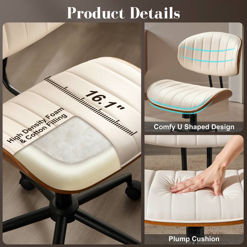 HOOOWOOO Modern Ergonomic Adjustable PU Curved Office Chair