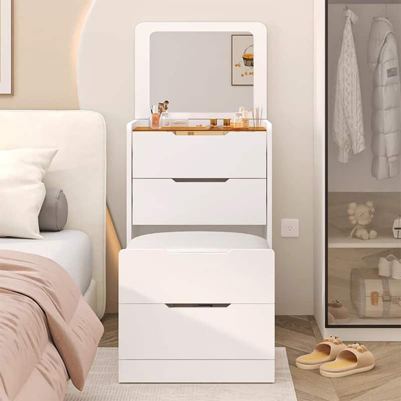 White 3-in-1 Dressing Table Set with Flip LED Mirror Storage Drawers and Stool for Bedroom - N/A
