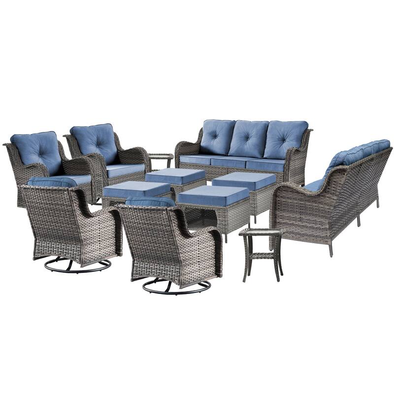 12 Piece Patio Furniture Set Outdoor Wicker Chair Sofa Ottoman Cushion