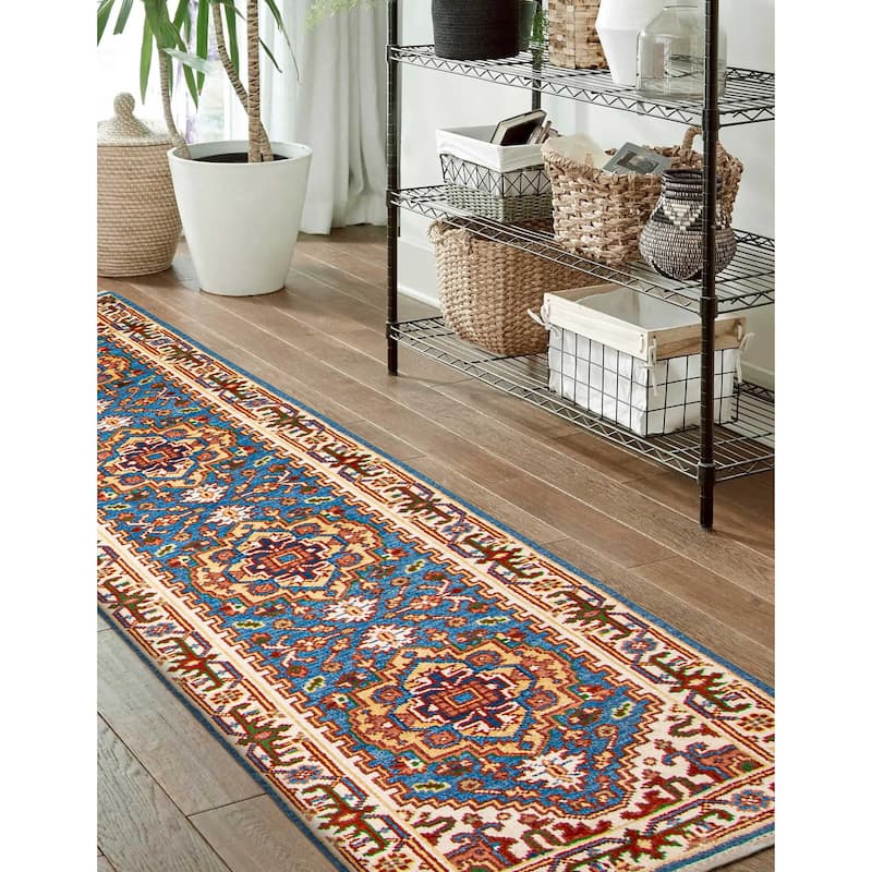 ECARPETGALLERY Hand-knotted Serapi Heritage Blue Wool Rug - 2'6 x 9'7