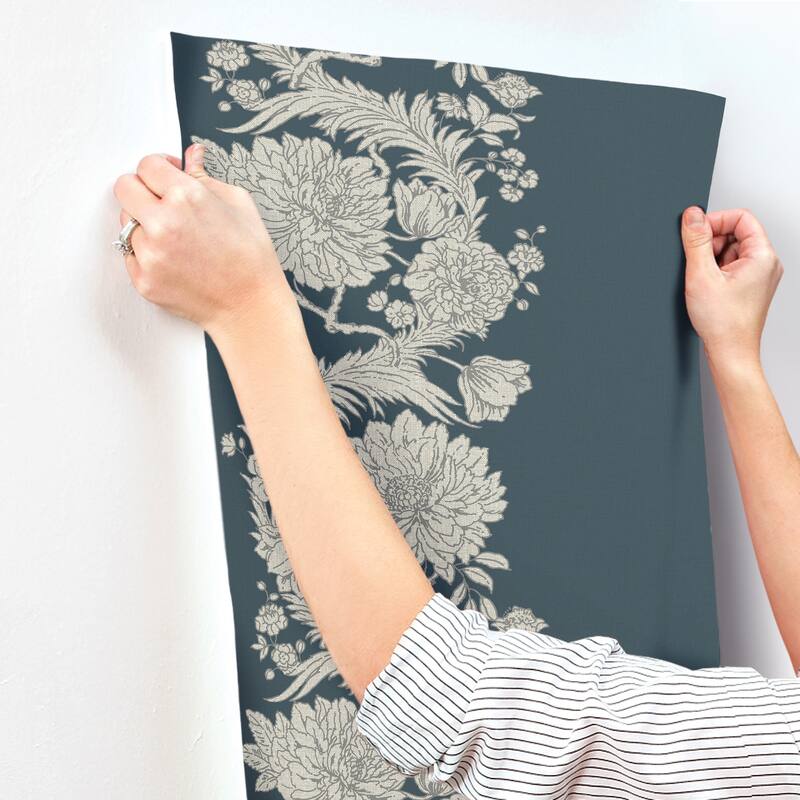 Chris Loves Julia x A-Street Prints Gisela Blue Floral Columns Wallpaper