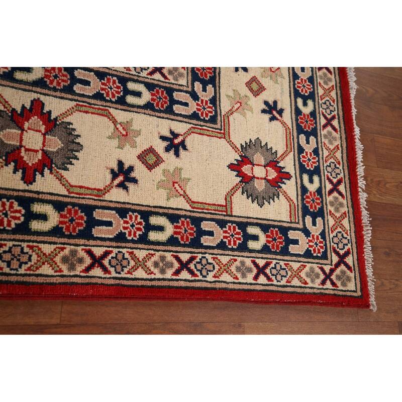 Red Kazak Area Rug Hand-Knotted Geometric Wool Carpet - 9'0" x 12'4"
