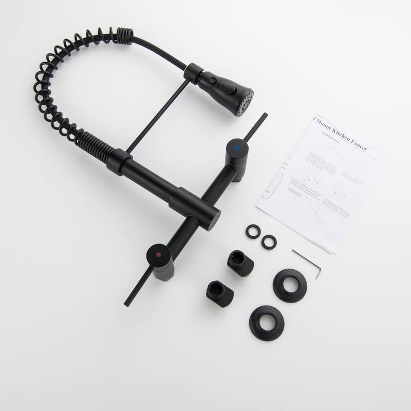 Modland Wall-Mounted Kitchen Faucet with Pull Down Sprayer 3-Function in Brushed Gold/Matte Black