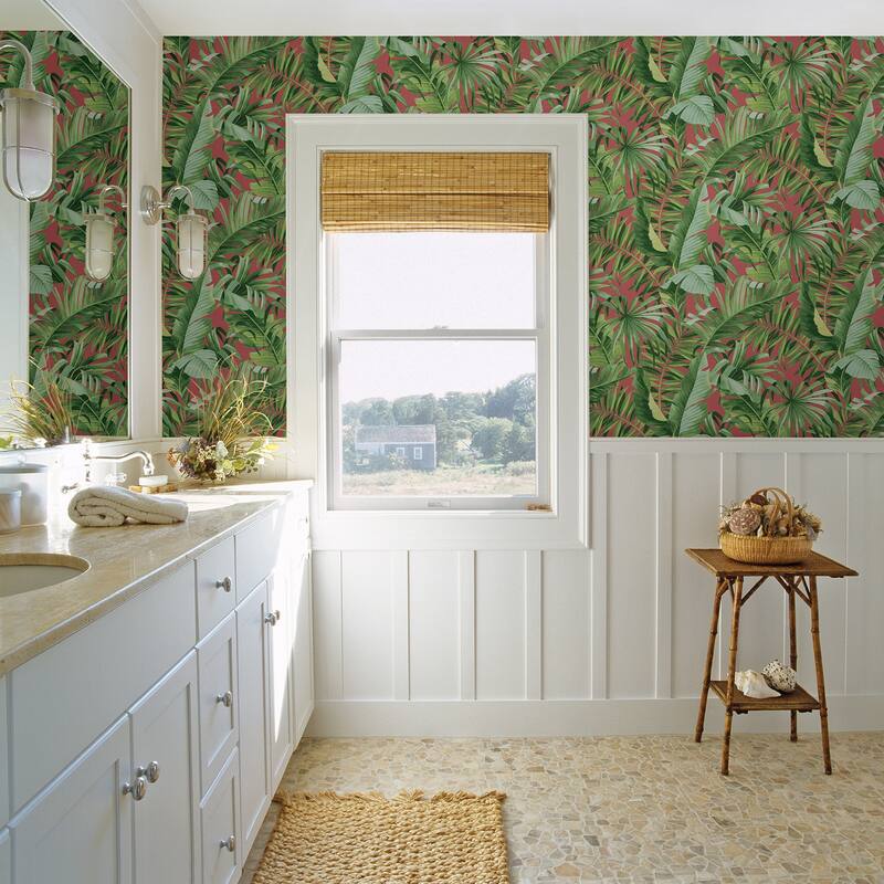 A-Street Prints Alfresco Coral Tropical Palm Wallpaper