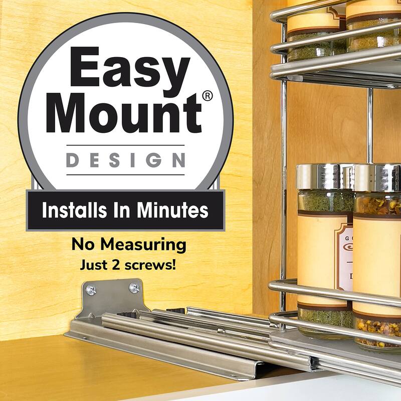® Pull Out Spice Rack Organizer for Cabinet - 4-1/4 inch Wide - Slide Out Rack - Sliding Spice Organizer Shelf - 2 Tier, Chrome