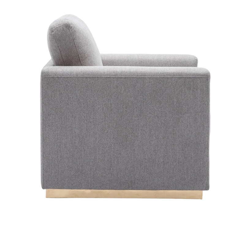 Sylvie Sofa, Gray Linen, Gold Metal, Modern Square Cushions 77 Inch
