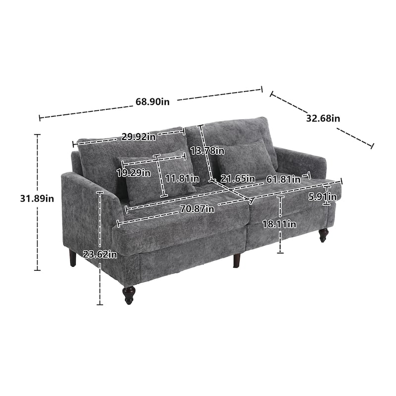 Chenille Fabric Loveseat Sofa, 2-Seater Sofa Couch with Extra Deep Seats, Upholstered Lounge Sofa with Wood Legs