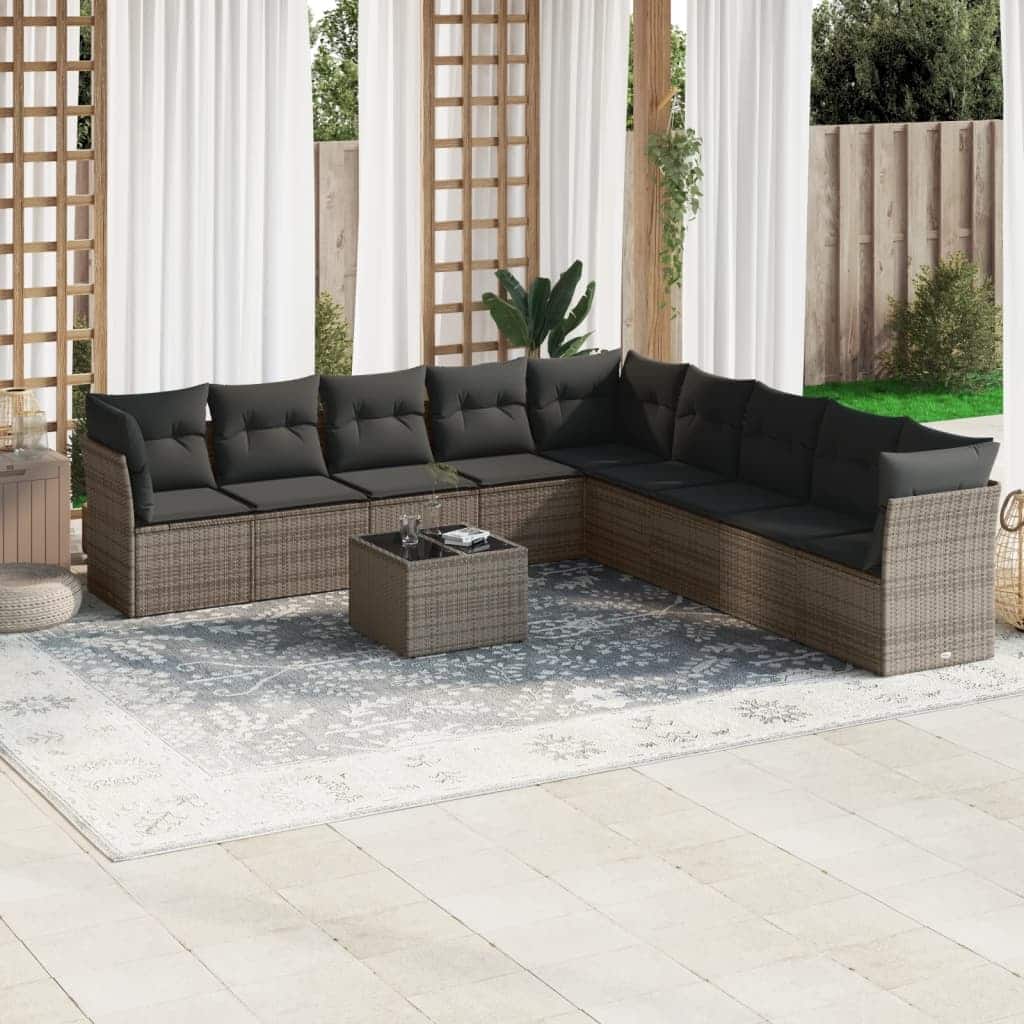 vidaXL Garden Sofa Set Grey PE Rattan 10 Piece Set Adjustable Feet - 113.8 x 24.4 x 33.5