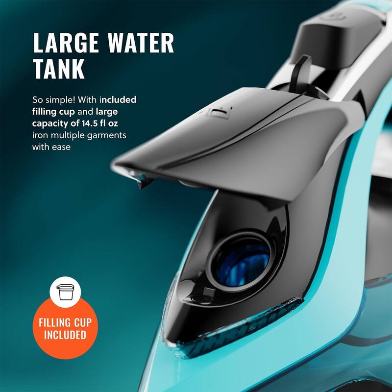 PurSteam SteamTech Elite 1750W Steam Iron, Digital Temp Control & LED Display, Ceramic Soleplate, Self-Clean, Auto Shut-Off