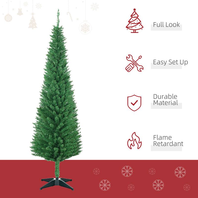6 ft Light Green Slim Pencil Artificial Christmas Tree with 390 Tips and Sturdy Detachable Plastic Base - Dia 21.75" x 70.75" H