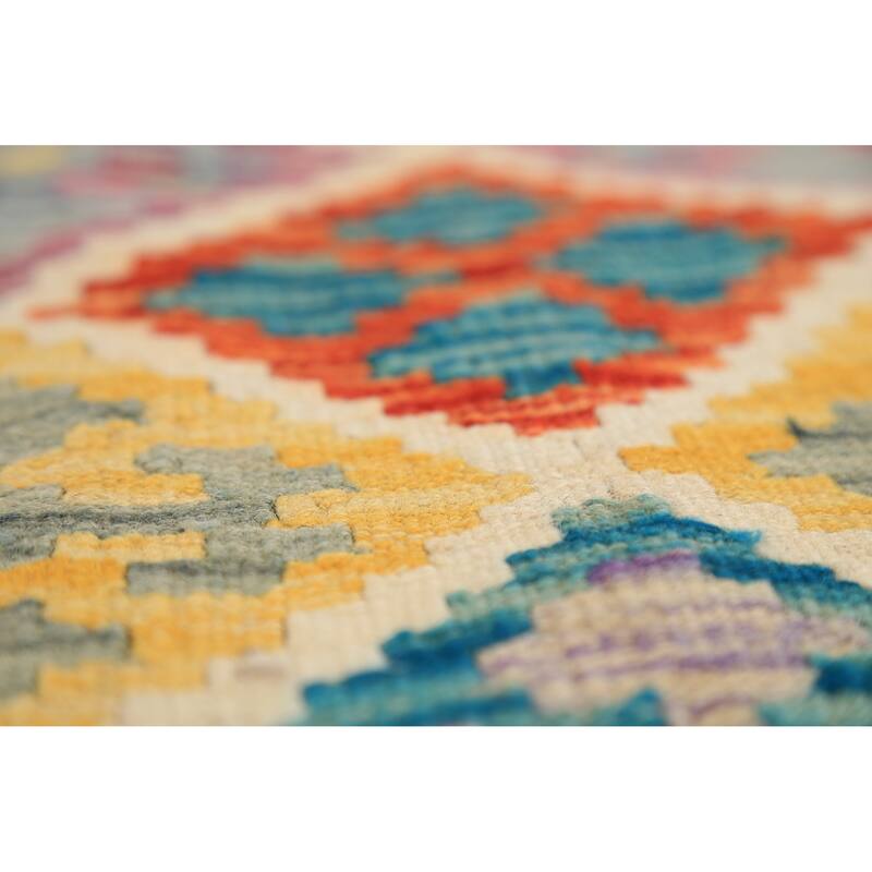 All-Over Trellis Geometric Kilim Area Rug Hand-Woven Wool Carpet - 8'4" x 9'8"