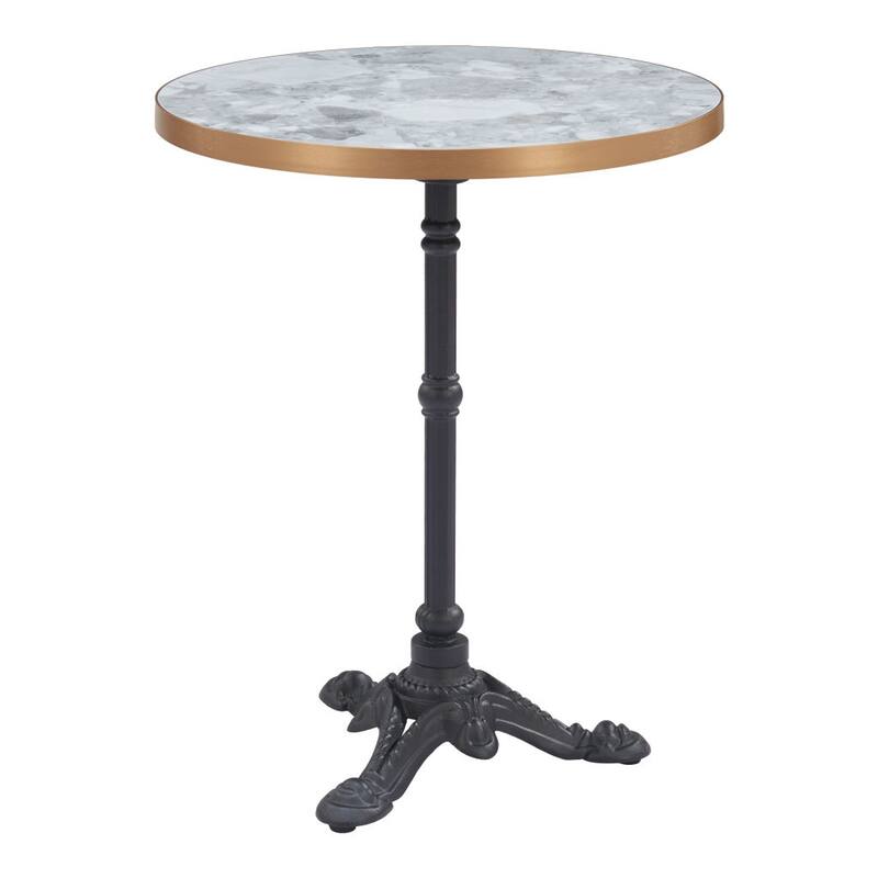 24" White And Black Wood And Aluminum Indoor Outdoor Pedestal Base Round Top Dining Table